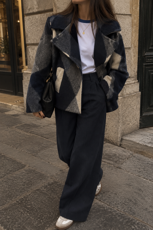Cappotto rombi blu navy